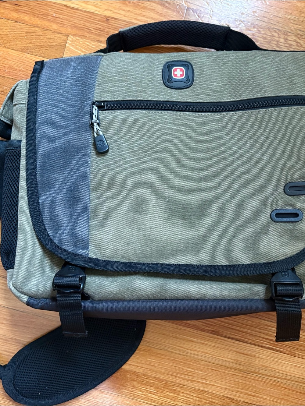 SwissGear Olive Green and Gray Canvas Messenger Bag